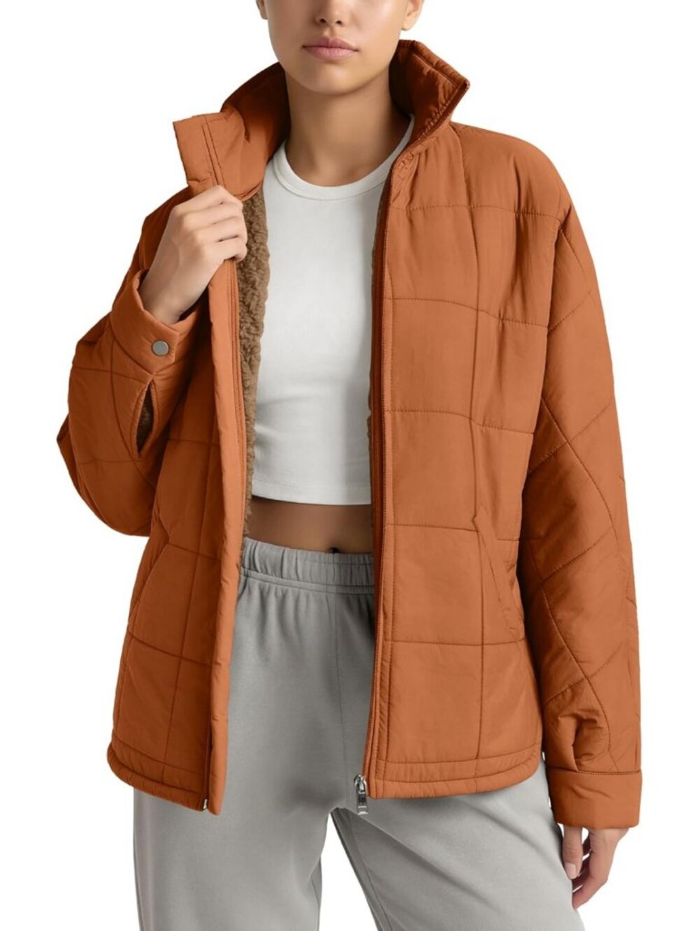 Cozy Sherpa Lined Insulated Jacket | Full Zip, Split Hem, Long Sleeve, Warm Coat